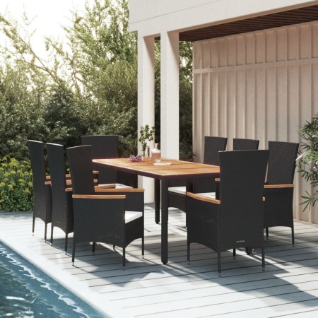 Set de comedor de jardín 9 pzas y cojines ratán sintético negro de , Conjuntos de jardín - Ref: Foro24-3157533, Precio: 785,4...