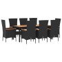 Set de comedor de jardín 9 pzas y cojines ratán sintético negro de , Conjuntos de jardín - Ref: Foro24-3157533, Precio: 785,4...