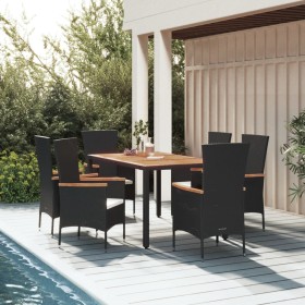 Set de comedor de jardín 7 pzas y cojines ratán sintético negro de , Conjuntos de jardín - Ref: Foro24-3157531, Precio: 599,5...