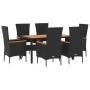 Set de comedor de jardín 7 pzas y cojines ratán sintético negro de , Conjuntos de jardín - Ref: Foro24-3157531, Precio: 599,5...