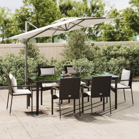 Set de comedor de jardín 7 pzas y cojines ratán sintético negro de , Conjuntos de jardín - Ref: Foro24-3185111, Precio: 560,9...