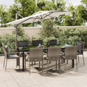 Set comedor jardín 9 pzas y cojines ratán sintético negro gris de , Conjuntos de jardín - Ref: Foro24-3185118, Precio: 738,51...