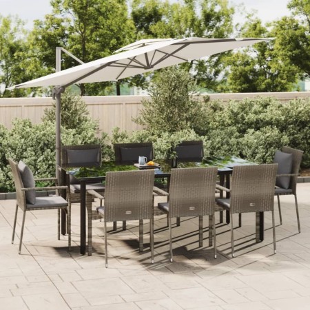 Set comedor jardín 9 pzas y cojines ratán sintético negro gris de , Conjuntos de jardín - Ref: Foro24-3185118, Precio: 738,51...