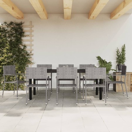 Juego de comedor jardín 9 pzas ratán sintético acero gris negro de , Conjuntos de jardín - Ref: Foro24-3203303, Precio: 373,8...