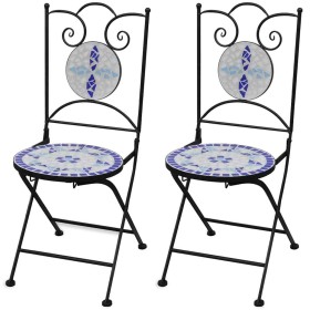 Sillas de jardín bistró plegables 2 uds cerámica azul y blanco de , Sillas de jardín - Ref: Foro24-41531, Precio: 152,27 €, D...