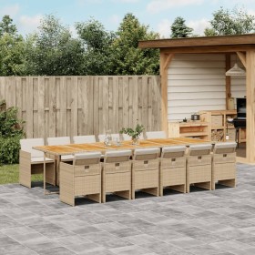 Set comedor de jardín con cojines 13 pzas ratán sintético beige en Conjuntos de jardín | Comprar online en Foru.es