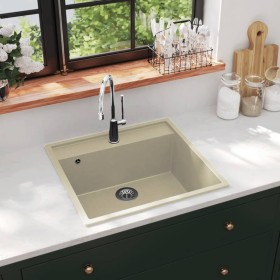 Fregadero de cocina con rebosadero granito beige de , Fregaderos - Ref: Foro24-147063, Precio: 169,33 €, Descuento: -5%%
