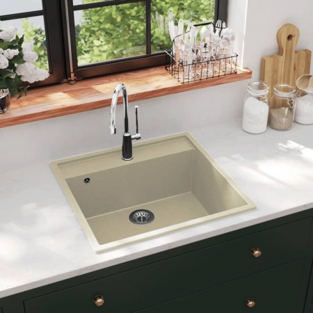 Fregadero de cocina con rebosadero granito beige de , Fregaderos - Ref: Foro24-147063, Precio: 169,33 €, Descuento: -5%%