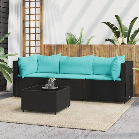 Juego de jardín con cojines 4 piezas ratán sintético negro de , Sofás de exterior - Ref: Foro24-319799, Precio: 222,02 €, Des...