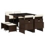 Set comedor para jardín 9 pzas y cojines ratán sintético marrón en Conjuntos de jardín | Comprar online en Foru.es