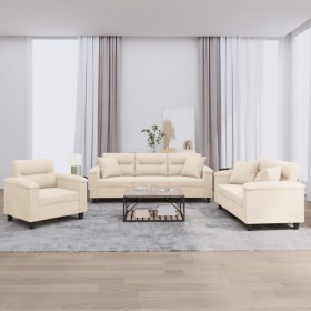 Juego de sofás con cojines 3 piezas tela microfibra beige de , Sofás - Ref: Foro24-3202307, Precio: 862,86 €, Descuento: -5%%