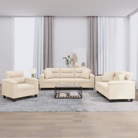 Juego de sofás con cojines 3 piezas tela microfibra beige de , Sofás - Ref: Foro24-3202307, Precio: 862,86 €, Descuento: -5%%