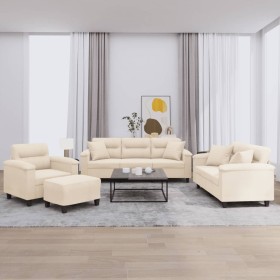 Juego de sofás con cojines 4 piezas tela microfibra beige de , Sofás - Ref: Foro24-3202313, Precio: 881,39 €, Descuento: -5%%