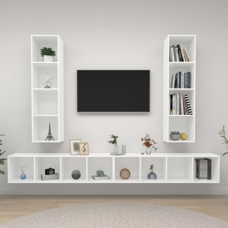 Muebles de salón de pared 4 piezas madera de ingeniería blanco de , Muebles TV - Ref: Foro24-3079889, Precio: 228,41 €, Descu...