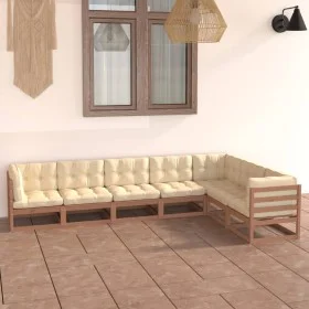Garden furniture set 7 pcs honey brown pine wood cushions by vidaXL, Garden sets - Ref: Foro24-3076797, Price: 750,78 €, Disc...