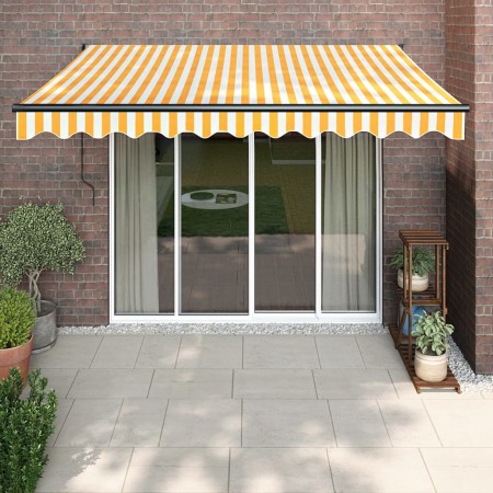 Toldo retráctil aluminio y tela blanco y amarillo 3x2,5 m de , Toldos - Ref: Foro24-3154456, Precio: 186,67 €, Descuento: -5%%