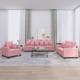 Juego de sofás con cojines 3 piezas terciopelo rosa de , Sofás - Ref: Foro24-3201683, Precio: 709,24 €, Descuento: %
