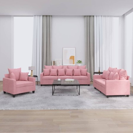 Juego de sofás con cojines 3 piezas terciopelo rosa de , Sofás - Ref: Foro24-3201683, Precio: 709,24 €, Descuento: %