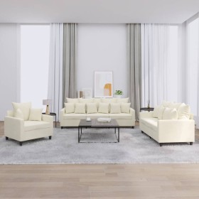Juego de sofás con cojines 3 piezas terciopelo crema de , Sofás - Ref: Foro24-3201688, Precio: 701,42 €, Descuento: -5%%