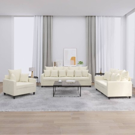 Juego de sofás con cojines 3 piezas terciopelo crema de , Sofás - Ref: Foro24-3201688, Precio: 701,42 €, Descuento: -5%%