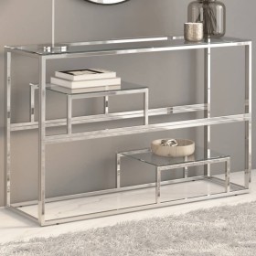 Mesa consola acero inoxidable plateado y vidrio templado de , Mesas consola - Ref: Foro24-350001, Precio: 205,10 €, Descuento: %