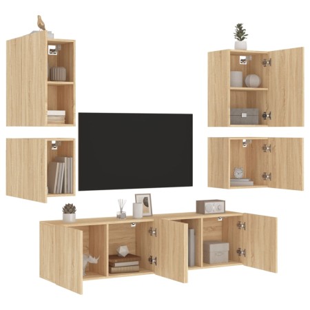Muebles de TV de pared 6 pzas madera de ingeniería roble Sonoma de , Muebles TV - Ref: Foro24-3216473, Precio: 186,75 €, Desc...