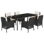 Set de comedor de jardín 7 pzas y cojines ratán sintético negro de , Conjuntos de jardín - Ref: Foro24-3211918, Precio: 825,0...