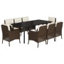 Set comedor para jardín 9 pzas y cojines ratán sintético marrón de , Conjuntos de jardín - Ref: Foro24-3211947, Precio: 1,00 ...