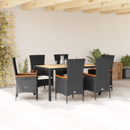 Set de comedor de jardín 7 pzas y cojines ratán sintético negro de , Conjuntos de jardín - Ref: Foro24-3277513, Precio: 695,6...
