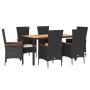 Set de comedor de jardín 7 pzas y cojines ratán sintético negro de , Conjuntos de jardín - Ref: Foro24-3277513, Precio: 695,6...