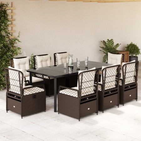 Set comedor para jardín 9 pzas y cojines ratán sintético marrón de , Conjuntos de jardín - Ref: Foro24-3262984, Precio: 990,2...