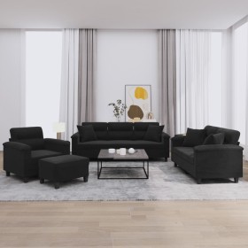 Juego de sofás con cojines 4 piezas tela microfibra negro de , Sofás - Ref: Foro24-3202311, Precio: 885,26 €, Descuento: -5%%