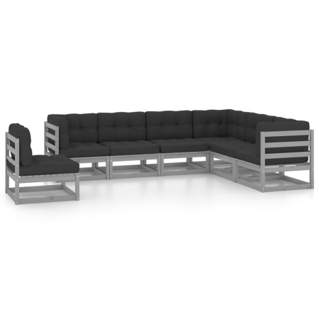 Set de muebles de jardín 7 pzas con cojines madera pino gris de vidaXL, Conjuntos de jardín - Ref: Foro24-3076816, Precio: 66...