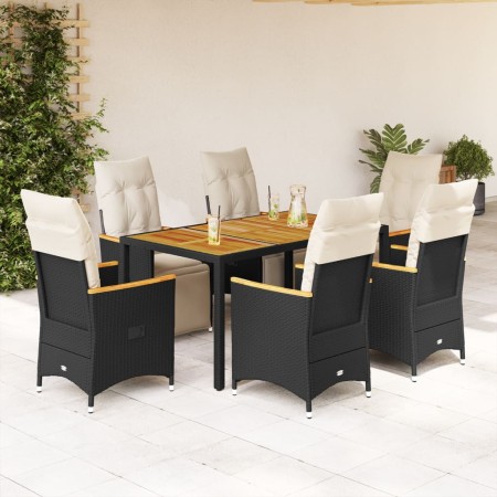 Set de mesa y sillas de jardín 7 pzas y cojines ratán PE negro de , Conjuntos de jardín - Ref: Foro24-3276962, Precio: 853,76...