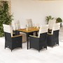 Set de mesa y sillas de jardín 7 pzas y cojines ratán PE negro de , Conjuntos de jardín - Ref: Foro24-3276962, Precio: 853,76...