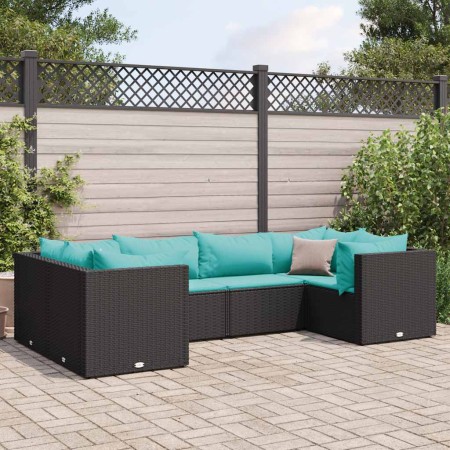 Set muebles de jardín 6 piezas y cojines ratán sintético negro de , Conjuntos de jardín - Ref: Foro24-3308252, Precio: 436,36...