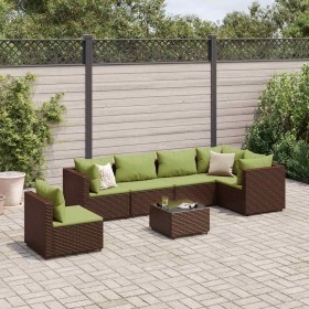 Set muebles de jardín 7 piezas y cojines ratán sintético marrón de , Conjuntos de jardín - Ref: Foro24-3308182, Precio: 532,6...