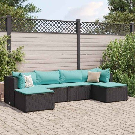 Set muebles de jardín 6 piezas y cojines ratán sintético negro de , Conjuntos de jardín - Ref: Foro24-3308244, Precio: 384,18...