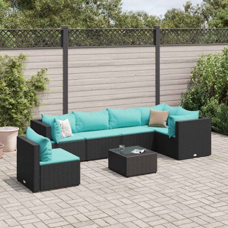 Set de muebles de jardín y cojines 7 pzas ratán sintético negro de , Conjuntos de jardín - Ref: Foro24-3308180, Precio: 489,7...