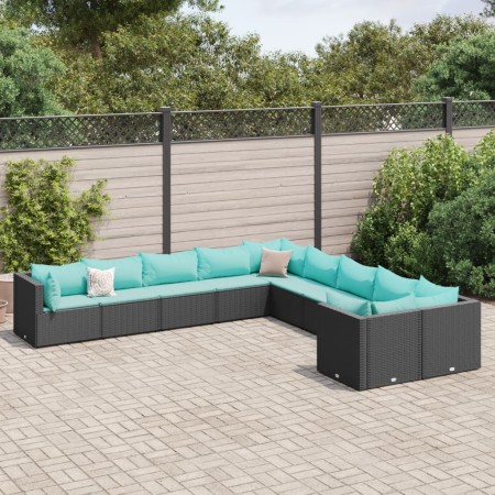 Set de sofás de jardín y cojines 10 pzas ratán sintético negro de , Conjuntos de jardín - Ref: Foro24-3308348, Precio: 748,95...