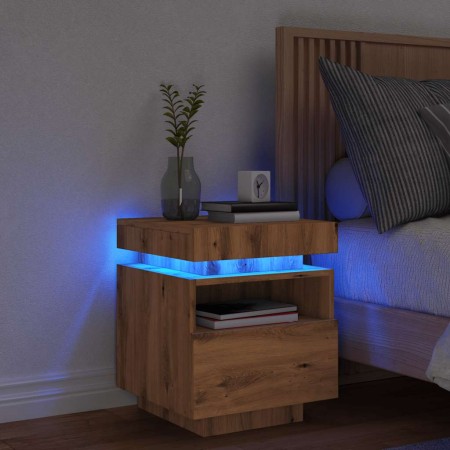 Mesita de noche con luces LED roble artisan 40x39x48,5 cm de , Mesitas de noche - Ref: Foro24-857660, Precio: 72,72 €, Descue...