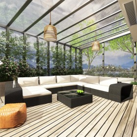 Set muebles de jardín 10 piezas y cojines ratán sintético negro de , Conjuntos de jardín - Ref: Foro24-46815, Precio: 925,92 ...