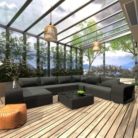 Set muebles de jardín 10 piezas y cojines ratán sintético negro de , Conjuntos de jardín - Ref: Foro24-46817, Precio: 994,58 ...