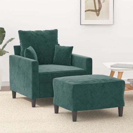 Sillón con taburete terciopelo verde oscuro 60 cm de , Sofás - Ref: Foro24-3201099, Precio: 221,68 €, Descuento: %
