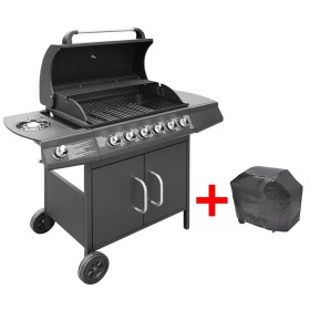 Barbacoa grill de gas 6+1 quemadores negra de , Barbacoas - Ref: Foro24-273792, Precio: 448,66 €, Descuento: %