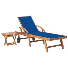 Tumbona con mesa y cojín madera maciza de teca de , Tumbonas - Ref: Foro24-3063031, Precio: 298,91 €, Descuento: %