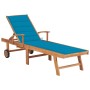 Tumbona con cojín azul madera maciza de teca de , Tumbonas - Ref: Foro24-3063010, Precio: 273,91 €, Descuento: %
