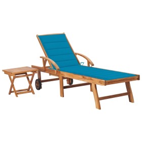 Tumbona con mesa y cojín madera maciza de teca de , Tumbonas - Ref: Foro24-3063025, Precio: 298,91 €, Descuento: %