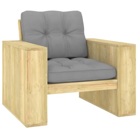 Silla de jardín y cojines gris madera pino impregnada de , Sillas de jardín - Ref: Foro24-3065742, Precio: 179,20 €, Descuent...