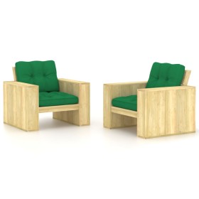 Sillas de jardín cojines 2 uds verde madera de pino impregnada de , Sillas de jardín - Ref: Foro24-3065794, Precio: 395,03 €,...